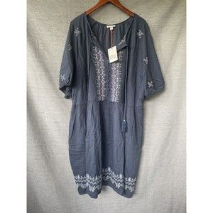 Knox Rose Plus 4X Dress Peasant Boho Tassel Embroidered Babydoll Navy Blue